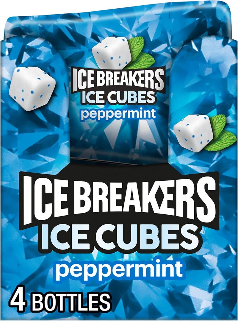 ICE BREAKERS Ice Cubes Peppermint Sugar Free Chewing Gum Bottles, 3.24 oz (4 Count, 40 Pieces) - Image 1